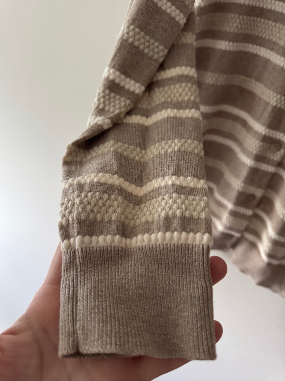 L.L.Bean Supima Cotton Striped Cardigan Sweater Beige and White - Picture 4 of 6